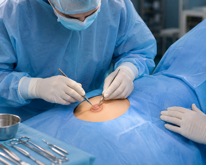 Surgeon consulting a patient about Nipple Reduction